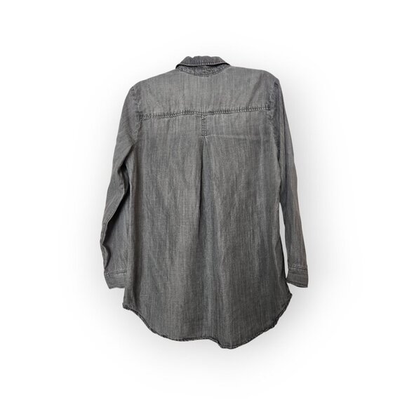 Cloth & Stone Gray Chambray Tunic Top Women’s Size L Long Sleeve V-Neck Pullover - Picture 2 of 13